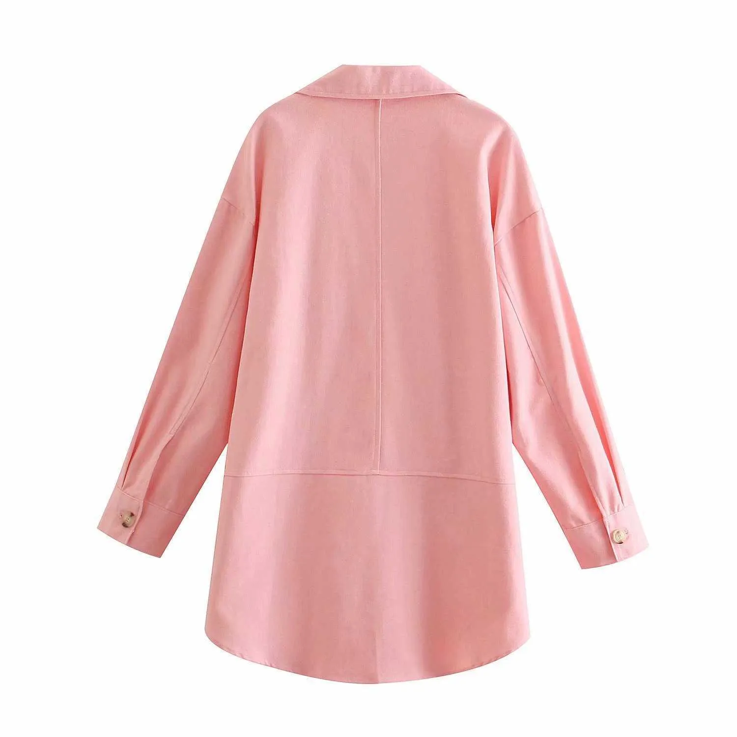대형 셔츠 여자 패션 패션 긴 슬리브 블라우스 캐주얼 버튼에 달린 최고 세련된 레이디 핑크 셔츠 여자 상단 haut femme 210709