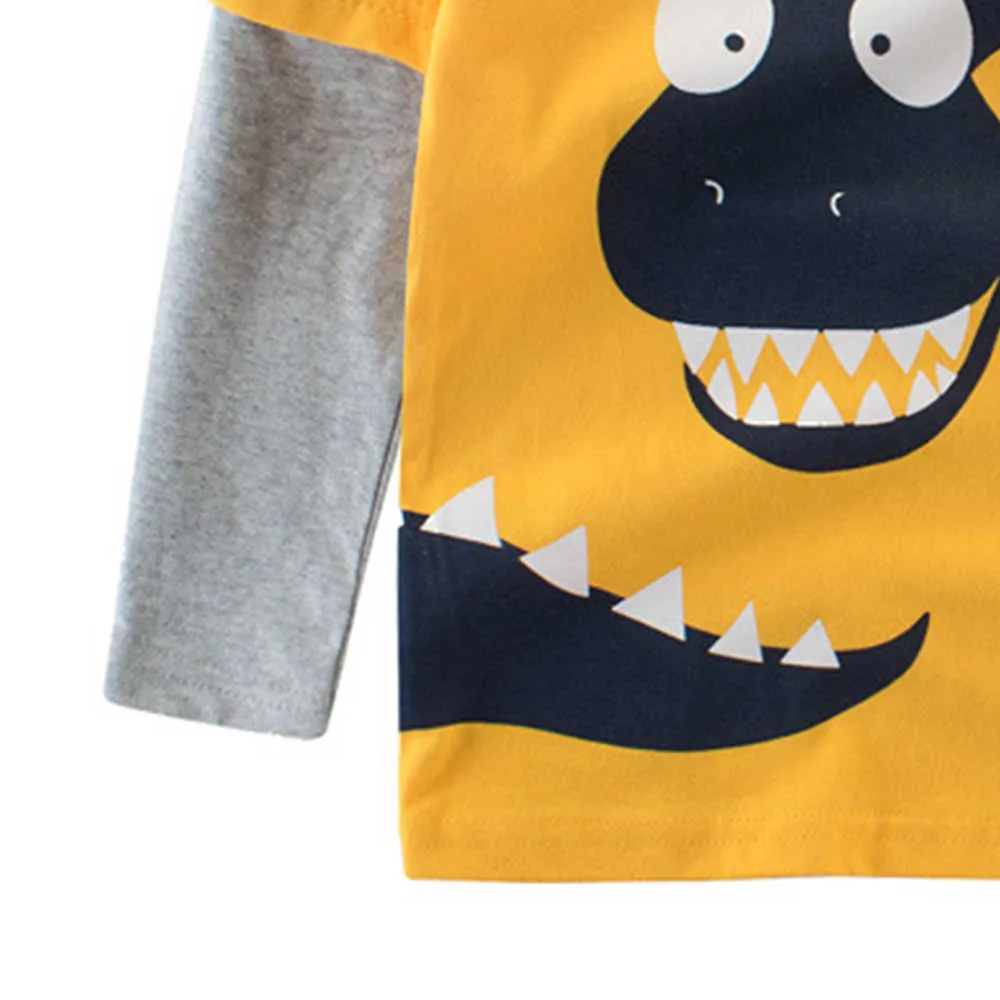T-shirt a maniche lunghe con stampa di dinosauro bambini in autunno abbigliamento bambini Colore giallo Disponibile 210528
