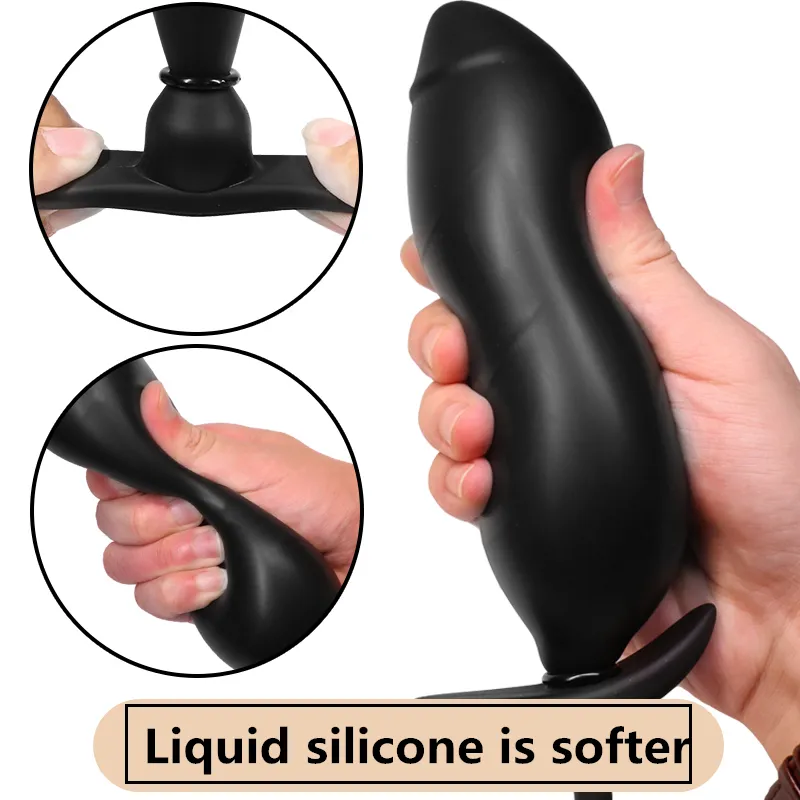 Gehen Sie aus Silikon aufgeblasener Analplug-Dildo Max. 65 mm Durchmesser Pumpe Analdilatator Prostatamassage Kein Vibrator Sexspielzeug für Frau / Mann Y201118