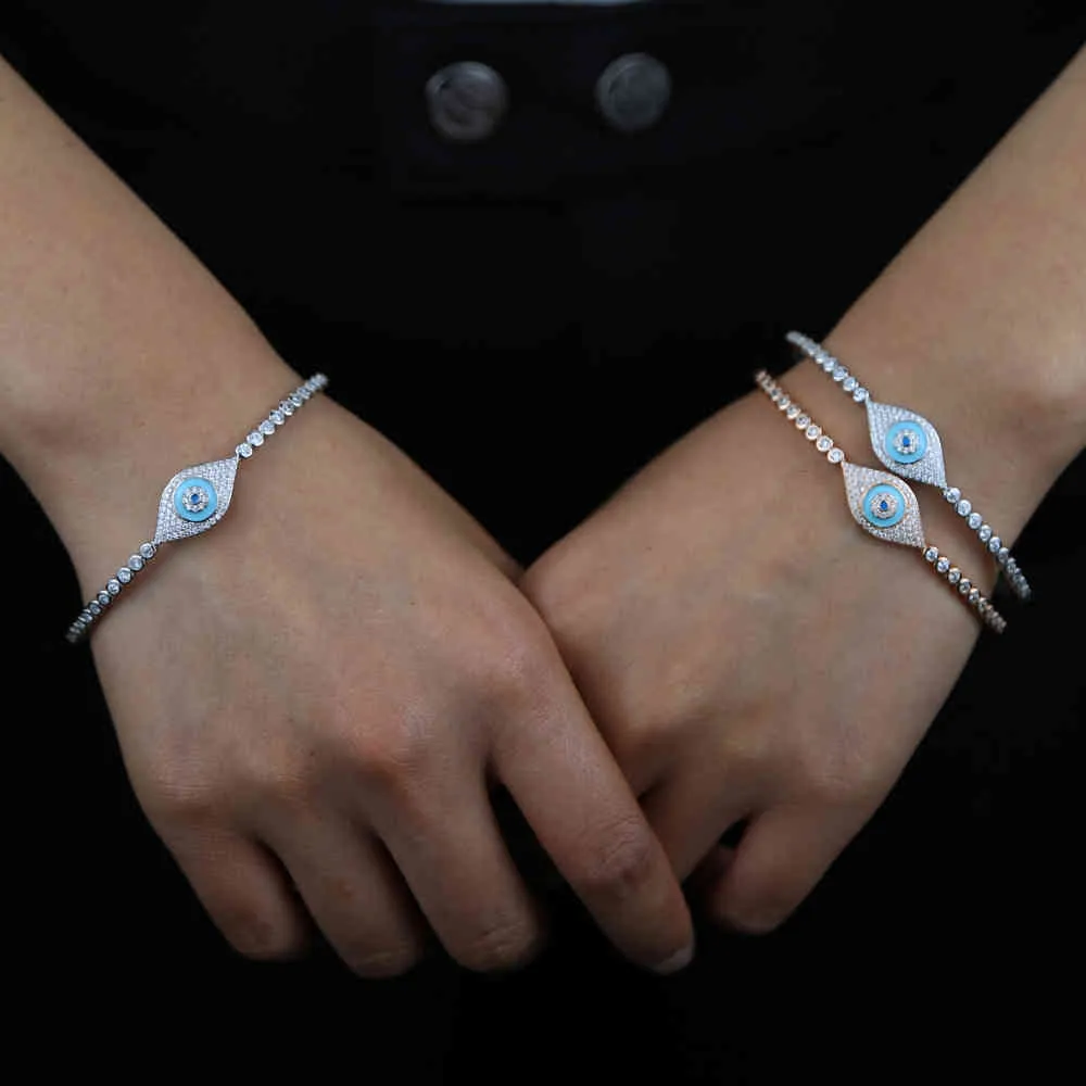 Bracelets à breloques mauvais œil turc pour femmes, Fatima porte-bonheur, chaîne de tennis en Zircon cubique, bijoux de mariage, vente en gros