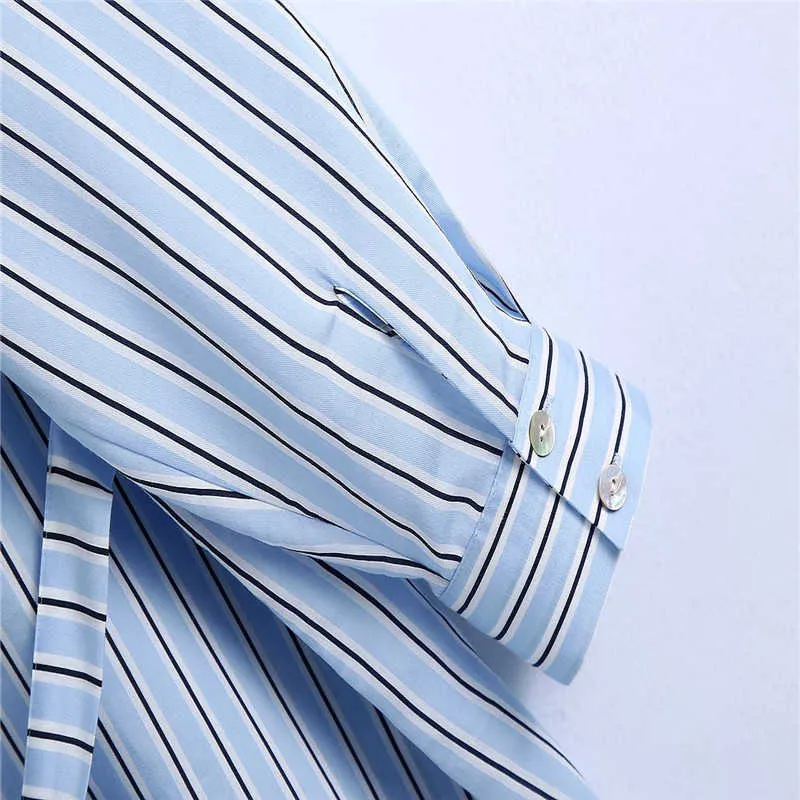 Za Striped Shirt Dress Women Long Sleeve Loose Irregular Summer Dress Fashion Patch Pocket Button Up Vintage Midi Dresses 210602