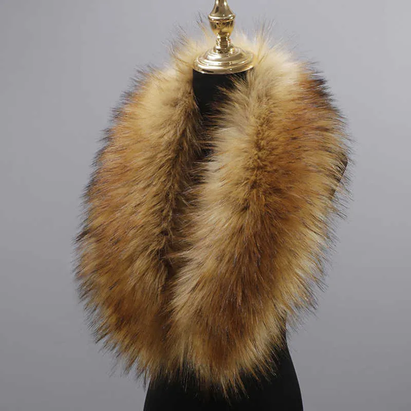 Winter Large Faux Fox Fur Collar Fake Fur Coat Scarves Luxury Women Men Jackets Hood Shawl Decor Female Neck Collar Wraps H09237213527