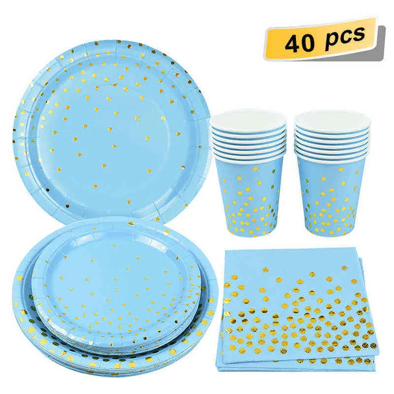 Disposable Party Tableware Set Gold Disposable Cups Plates Paper Napkins for Wedding Adult Kids Birthday Party Decorations 211216