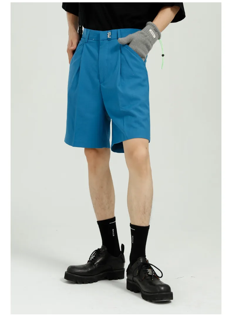 IEFB Men's Summer Suit Shorts Loose Wide Leg Korean Style Casual Knee Length Pants Men's Straight Blue Shorts 9Y7446 210524