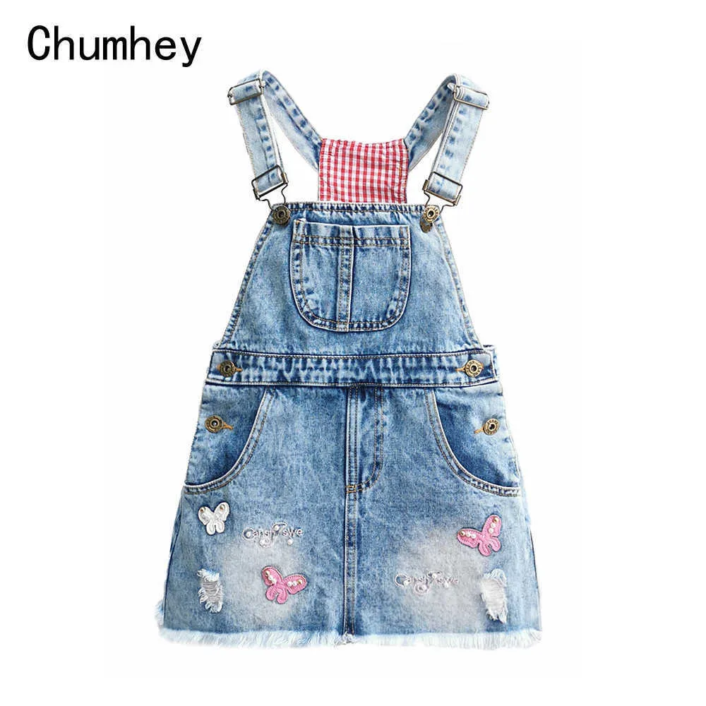 5-13T Filles Sundress Printemps Été Enfants Salopette Robe Pinafore Denim Vêtements Jarretelles Robes Bretelles Enfants Vêtements Q0716