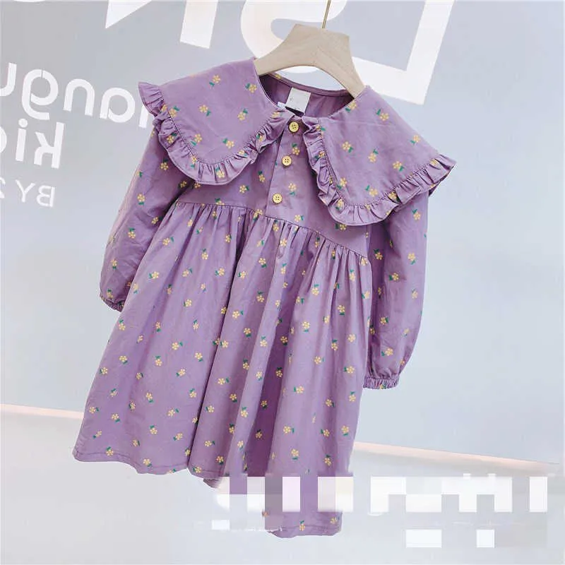 Le ragazze autunnali vestono i vestiti dei bambini Baby Kids Country Style Floret pieghettata colletto manica lunga principessa 210625