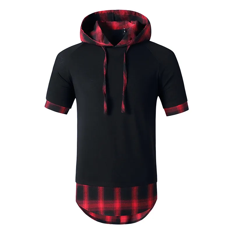 Plaid T Shirt Mężczyźni Trening Dorywczo Mięśni Patchwork Białe Koszulki Męskie Z Kapturem Oversized Hip Hop Tee Koszula Lato Harajuku Topy 210524