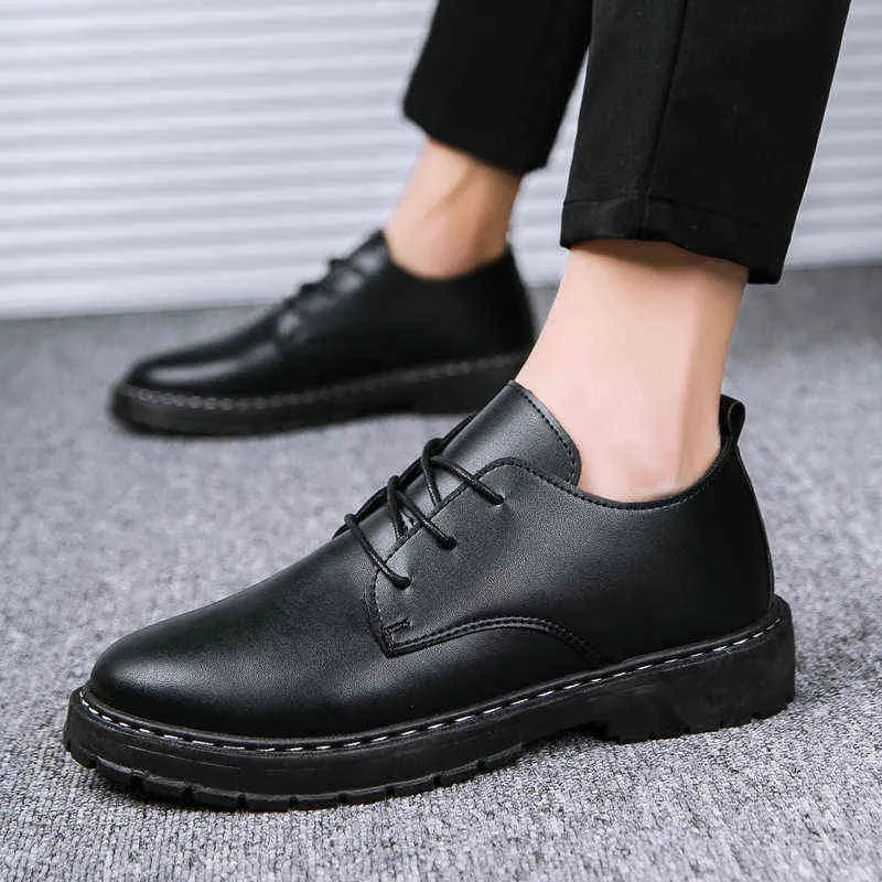2021 lente herfst nieuwe casual antislip mode lederen schoenen mannen zakelijke waterdichte schoen voor mannelijke comfortabele mannen lederen schoenen H1115
