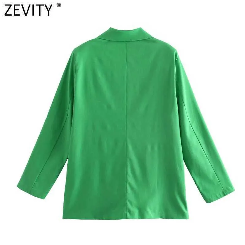 Zevity Donna Moda Colore verde Colletto dentellato Blazer di lino Cappotto Donna Chic Tasche Business Casual Cardigan Abiti Top CT736 210927