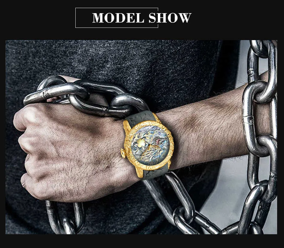 Mode BIDEN Hommes Montres Dragon Design Montre À Quartz Bracelet En Silicone Étanche Sport Montre-Bracelet Mâle Horloge Relogio Masculino X062268V