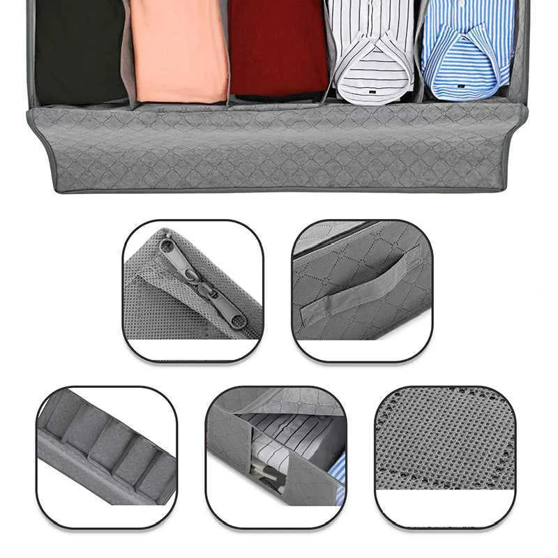 NonWoven Under Bed Aufbewahrungstasche Quilt Decke Kleidung Bin Box Divider Folding Closet Organizer Kleidung Container Large 210914