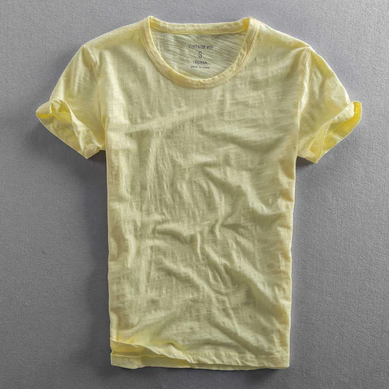 3018 mannen zomer katoen slim fit Tees O-hals korte mouw effen kleur japan harajuku minimalisme klassieke mannelijke casual t-shirt 210629