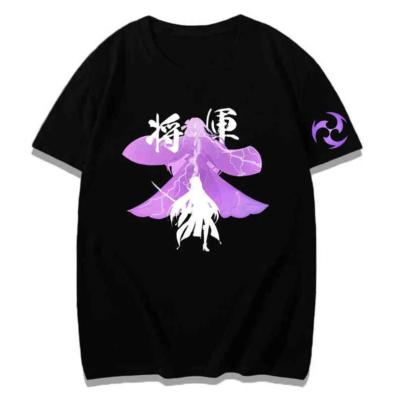 Genshin Impact Raiden Shogun Tシャツ女性カジュアル夏ティー女の子プラスサイズTシャツホワイトトップス半袖100％コットンシャツG220310