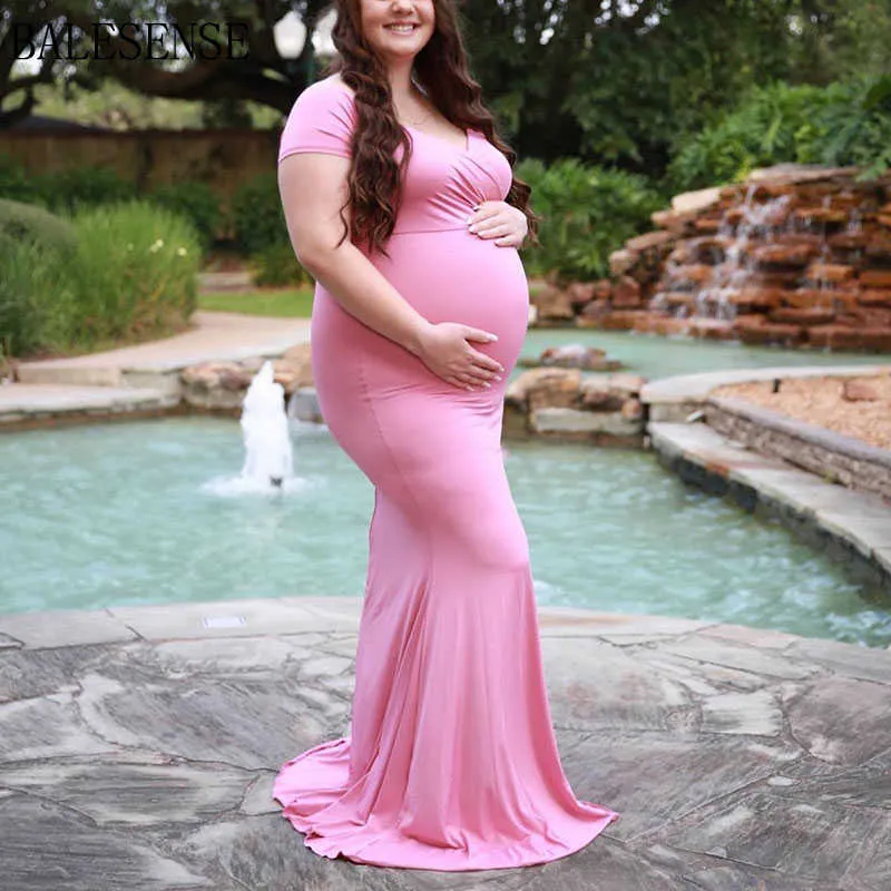Abito da gravidanza con spalle scoperte Servizio fotografico Abito lungo di maternità in cotone Abiti da baby shower Abiti fotografici le donne incinte Q0713