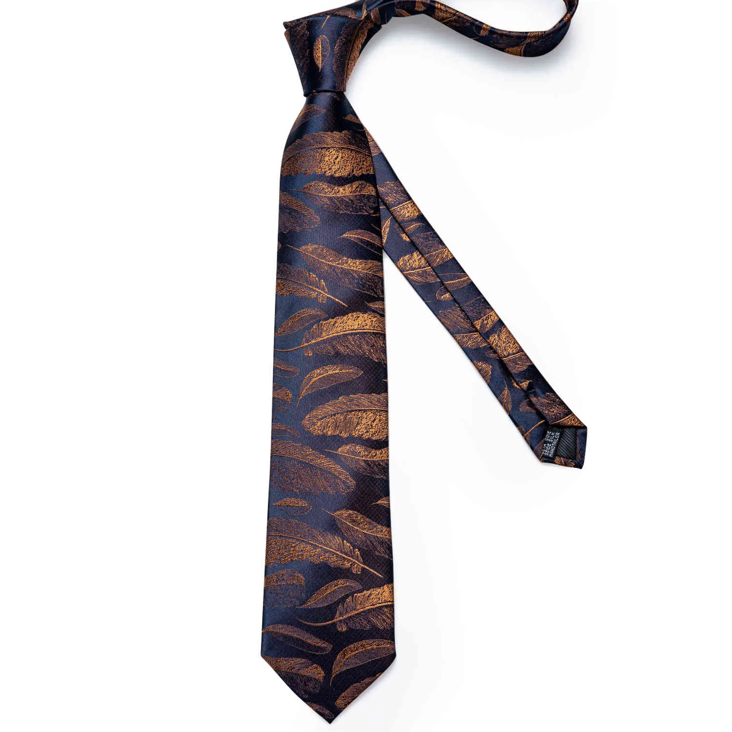 8cm Fashion Gold Feather Print Men's Silk Ties Handkerchief Cufflinks Set Business Party Necktie Gravatas Gift For Men DiBanG291O