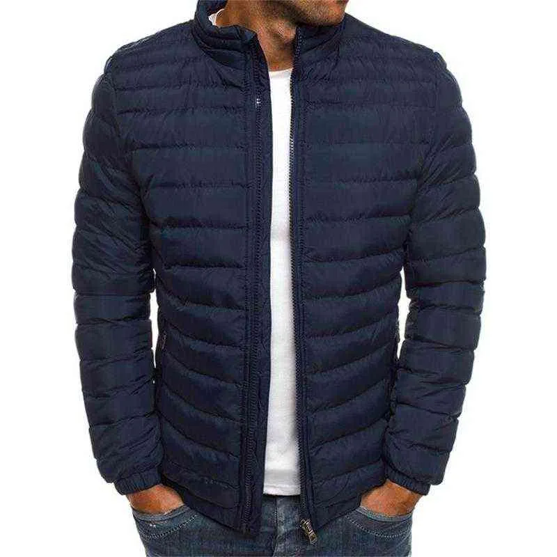 Nueva chaqueta informal para hombre, chaqueta de invierno de algodón para hombre, color sólido, abrigo de gran tamaño, chaqueta de calle con cremallera G1115