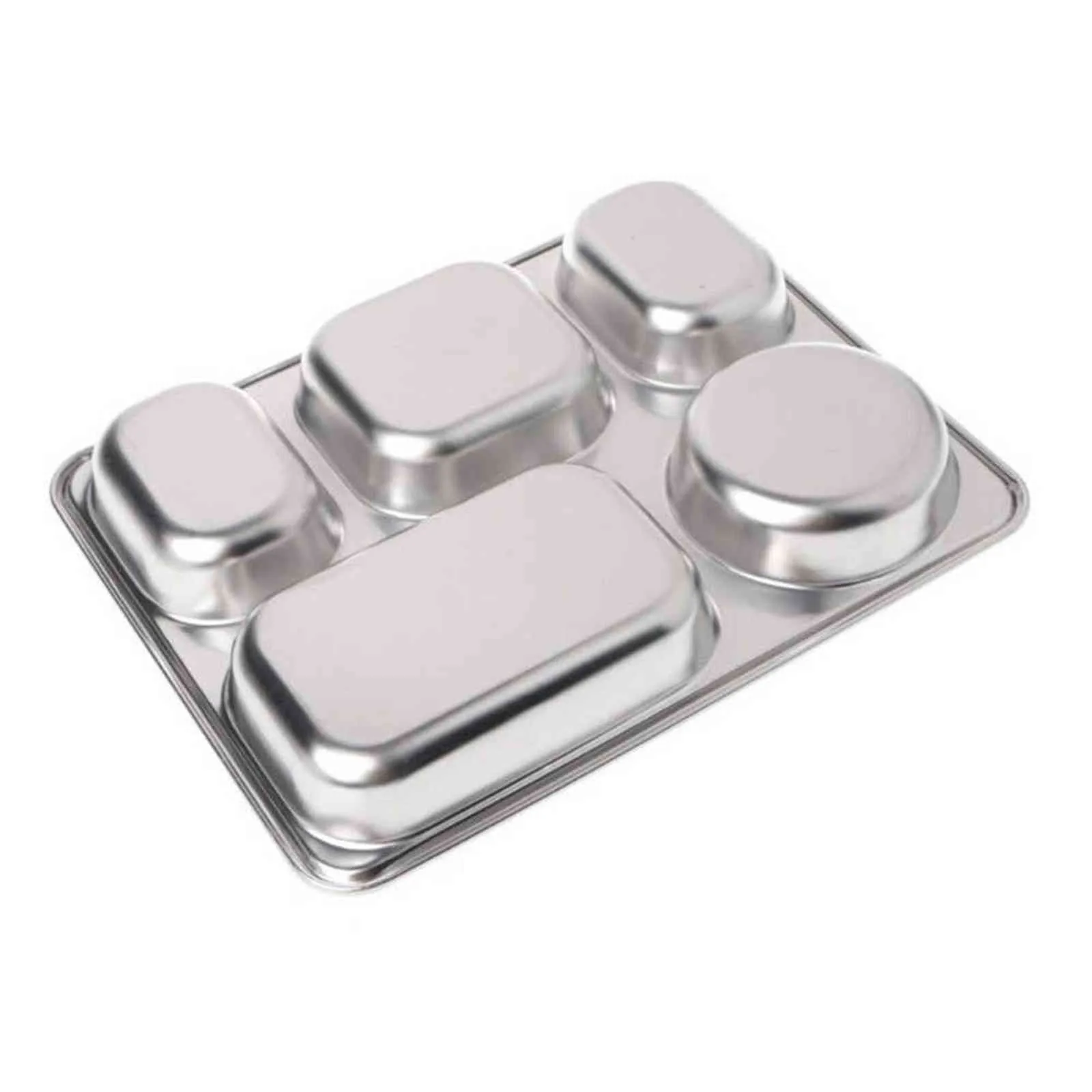 Plateau de récipients de nourriture de plaque d'acier inoxydable avec des compartiments Sliver Bento Lunch Boxs avec le couvercle pour la vaisselle de restaurant de cantine 211108