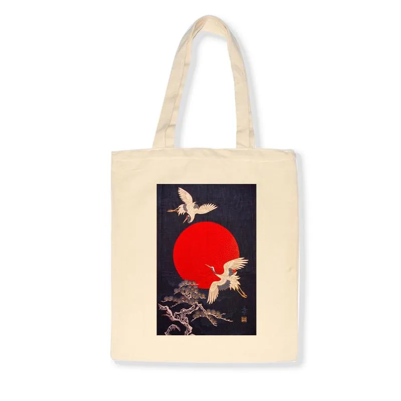 Einkaufstaschen im japanischen Stil Canvas-Tasche Baumwolle Hochwertige schwarze Unisex-Handtasche mit Fischdruck Benutzerdefiniertes Tuch Bolsas de Mano328n