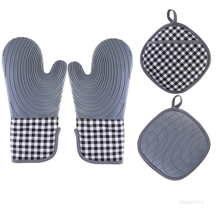 Ensembles de gants de cuisine et de porte-casseroles en silicone avec doublure matelassée, gants de cuisine résistants à la chaleur pour la cuisson, la cuisson, les grillades T2I51924