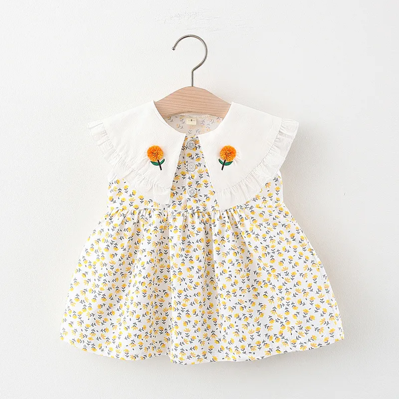 Floral Print Baby Girls Dress born Toddler Short Sleeve Princess es Girl Clothes 210429