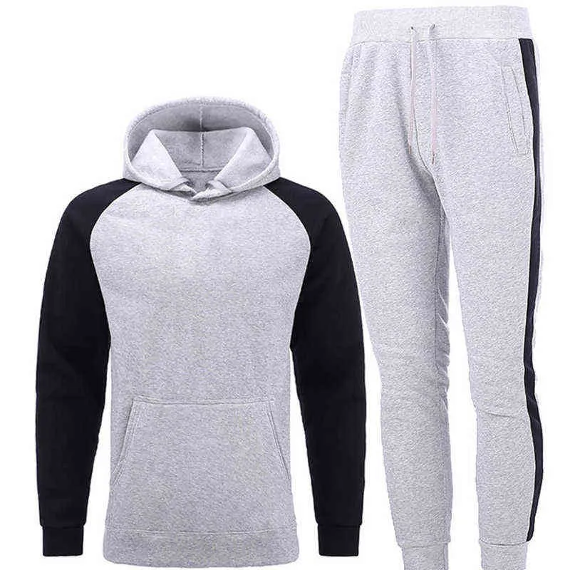 Mäns uppsättningar Hoodies + byxor Fleece Tracksuits Solida Pullovers Jackor TröjorHirts Sweatpants Oversized Hooded Streetwear Outfits G1217