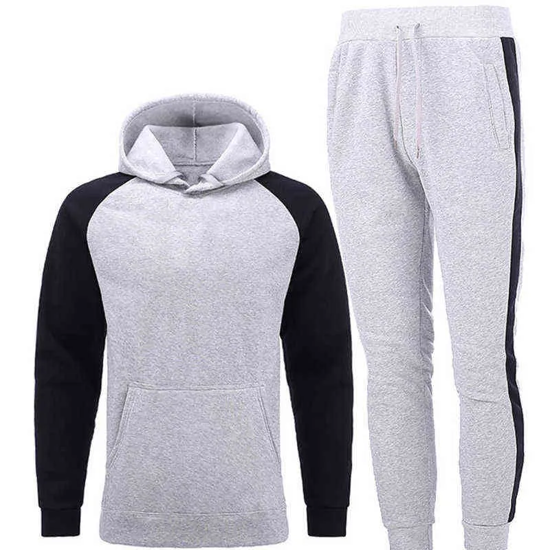 Men's Sets Hoodies+Pants Fleece Tracksuits Solid Pullovers Jackets Sweatershirts Sweatpants Oversized Hooded Streetwear Outfits G1217