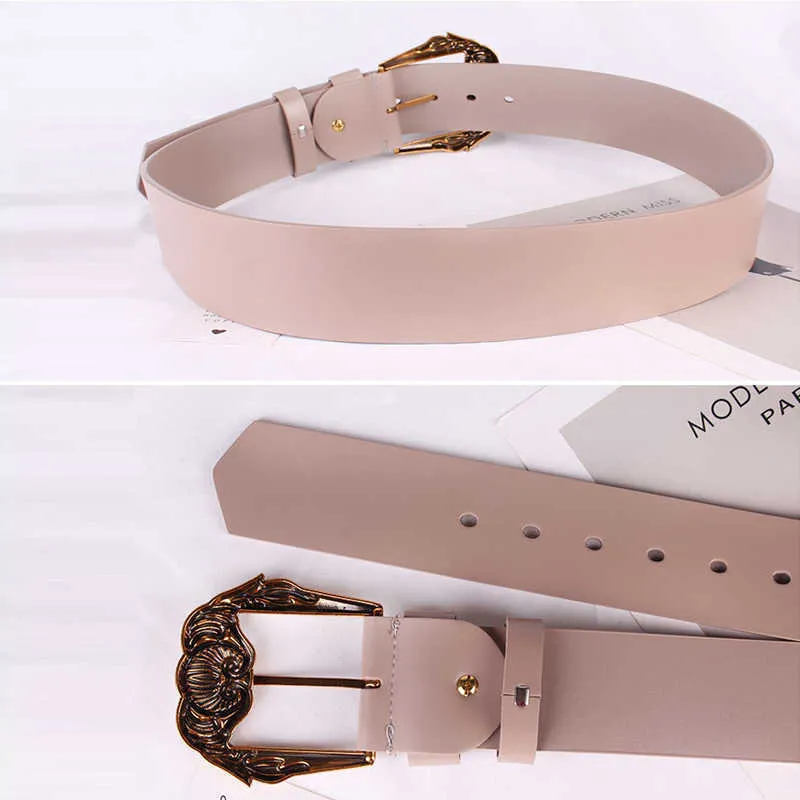 Cinturón vintage Tallas grandes Cinturones anchos de cuero genuino para mujeres Tallado Hebilla Grande 2021 g Cinturon Mujer Marca de lujo Alta calidad Q0625