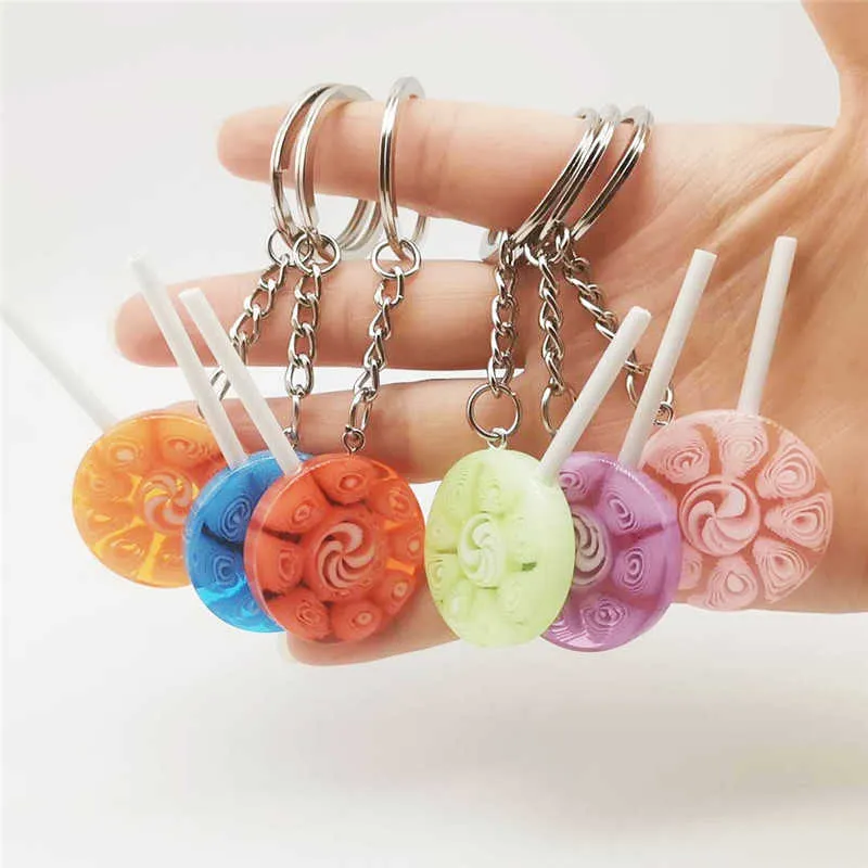 Simulation Coloré Sucette Porte-clés Fille Mignon Bonbons Couleur Rond De Voiture Porte-clés Porte-clés Résine Porte-clés Cadeau llaveros G1019