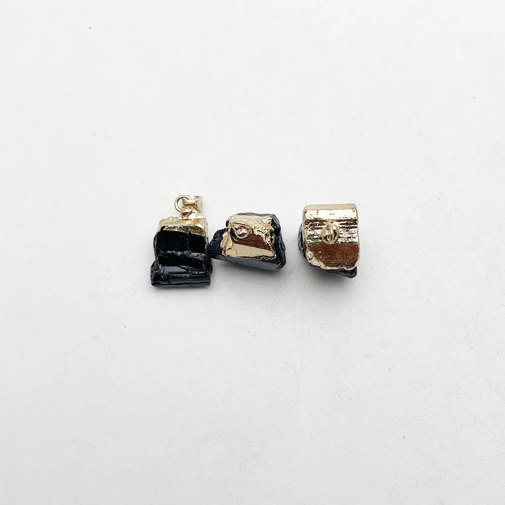 Collar con colgante de piedra Reiki curativa con gema de cristal de grava de turmalina negra Natural para hacer joyas, accesorios de encanto, 10 unidades