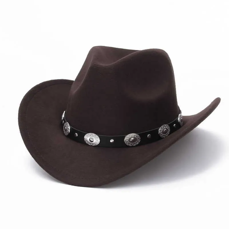 قبعة رعاة البقر الغربية القديمة للرجال قبعة الجاز الحافة مع حزام جلدي سوم