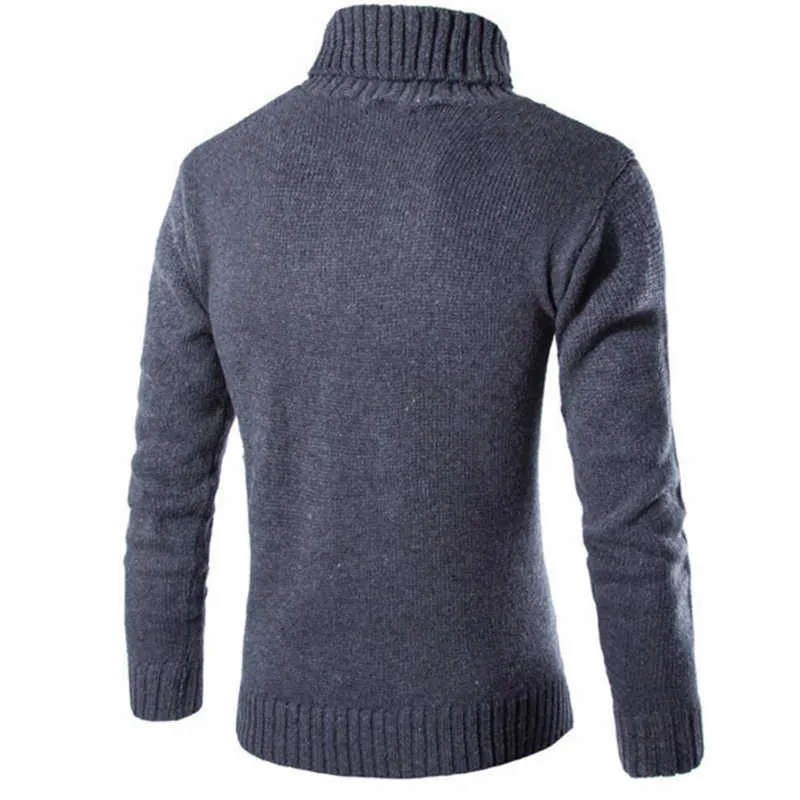 Covrlge Male Sweater Pullover Slim Warm Solid High Lapel Jacquard Hedging British Men's Clothing Mens Turtleneck MZM030 211006