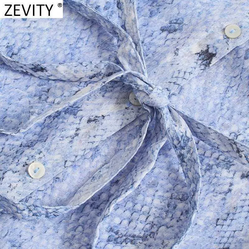 Zevity Kobiety Vintage O Neck Snake Skin Print Lace Up Casual Koszula Sukienka Kobiet Chic Pojedynczy Kierowiec Przezroczysty Vestidos DS8292 210603