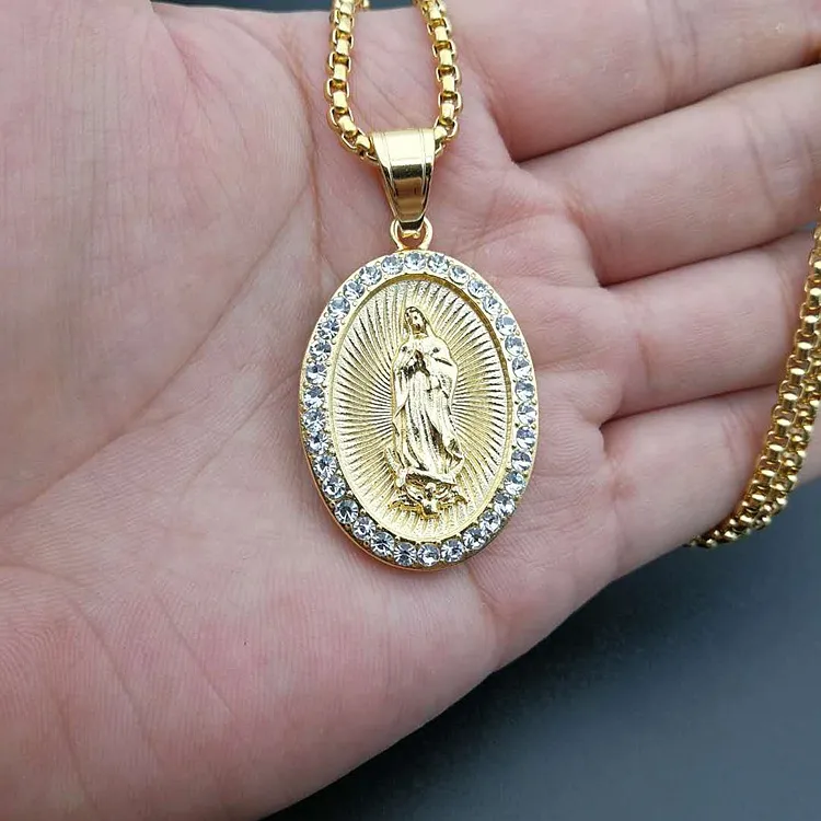 Virgin Mary Pendants Neckalce Gold in acciaio inossidabile in acciaio rotondo collane uomo Donne Giornale 20211806