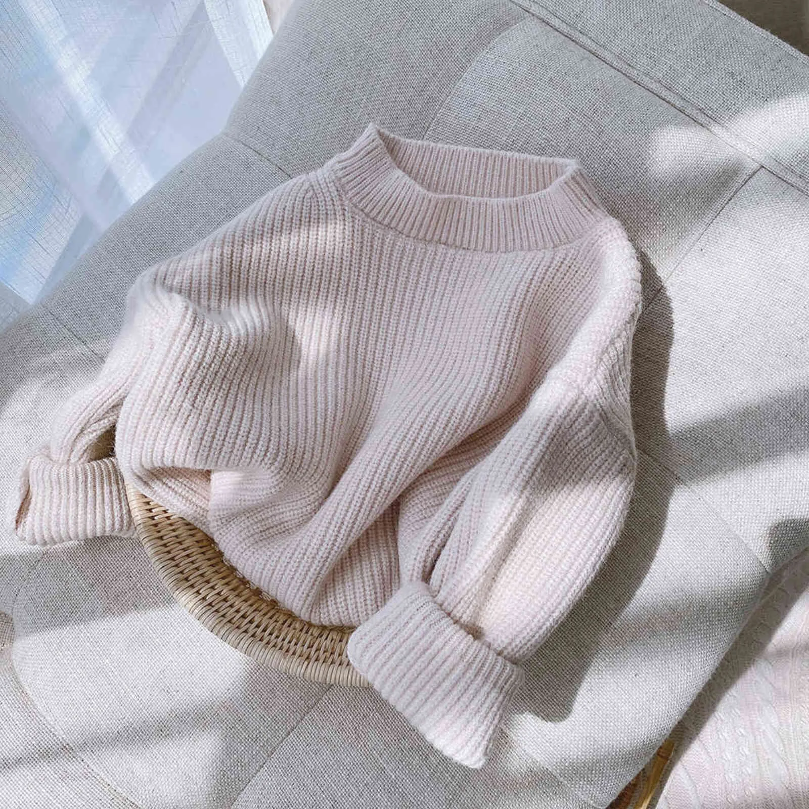 Baby Girl Boy Cotton Sweater Solid Candy Color Spring Autumn Winter Child Loose Knitted Pullover Top Clothing 3M-7Y 211201