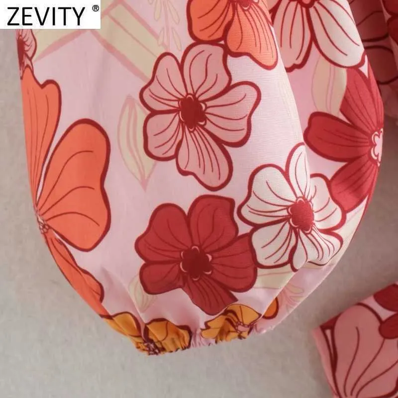 Zevity夏の女性熱帯の花柄プリパンプリントパフスリーブスリムミニドレス女性の背中の蝶のシックなBoho Beach Vestidos DS8327 210603