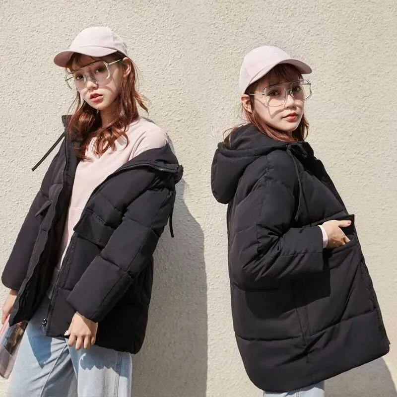 Autumn Winter Cotton Parkas Oversized Coats and Jackets Outerwear Hooded Puffer Jacket Beige Blue Black 211013