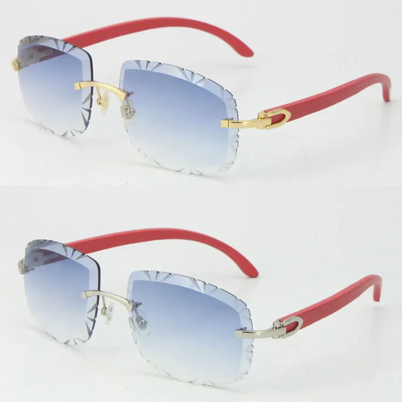 Metallkantfri trärolglasögon för män Kvinnor med röda träpäronform ansiktsglasögon UV400 Multicolor Choice Lens 18k Gold Man and215K
