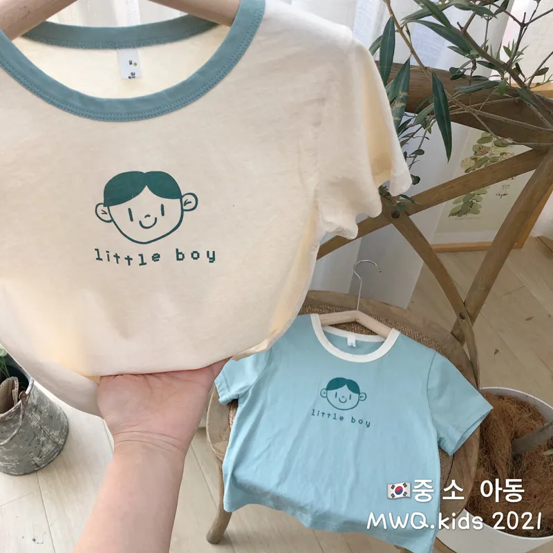 여름 어린이 티셔츠 아기 캐주얼 인쇄 라운드 넥 바닥 아이 옷 210515