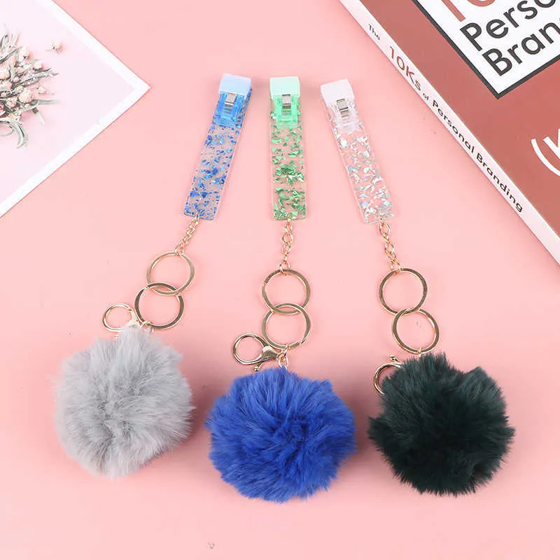 Porte-clés en acrylique pour cartes de débit et de crédit, boule bouffante d'amour personnalisée, Atm Swaggy, Clip en plastique pour ongles longs G1019