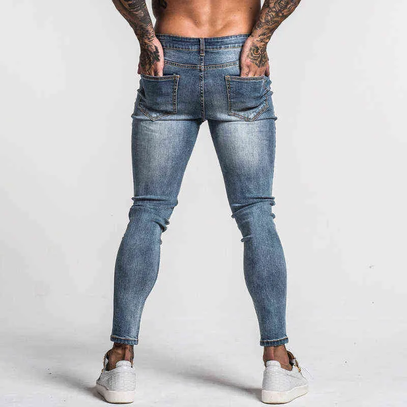 Gingtto hommes Skinny Jeans délavé bleu taille moyenne classique Hip Hop Stretch pantalon coton confortable goutte approvisionnement zm 211108