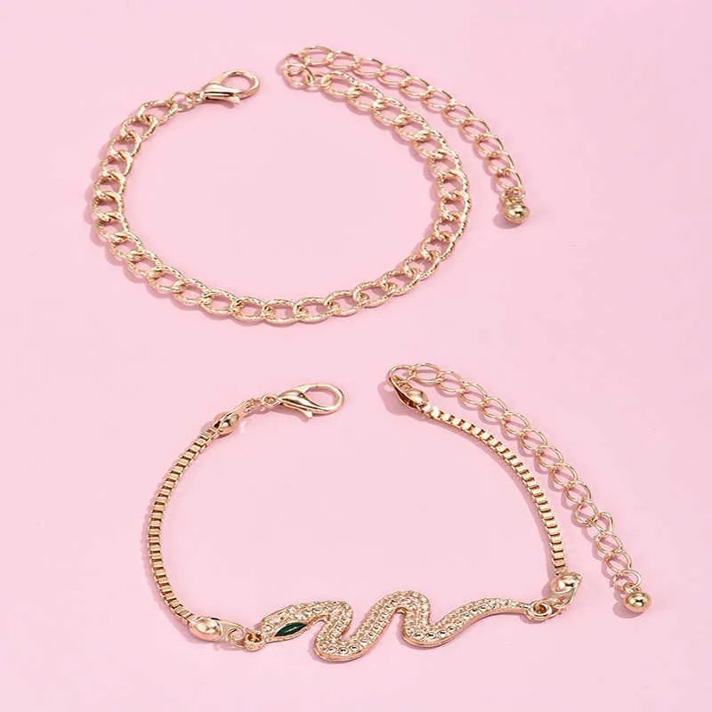 Alyxuy 2 pzFascino Alla Moda Caldo Braccialetto D'oro Serpente Catena Regolabile Regalo Dei Monili Nuovo Arrivo Le Donne Ragazze Q0719