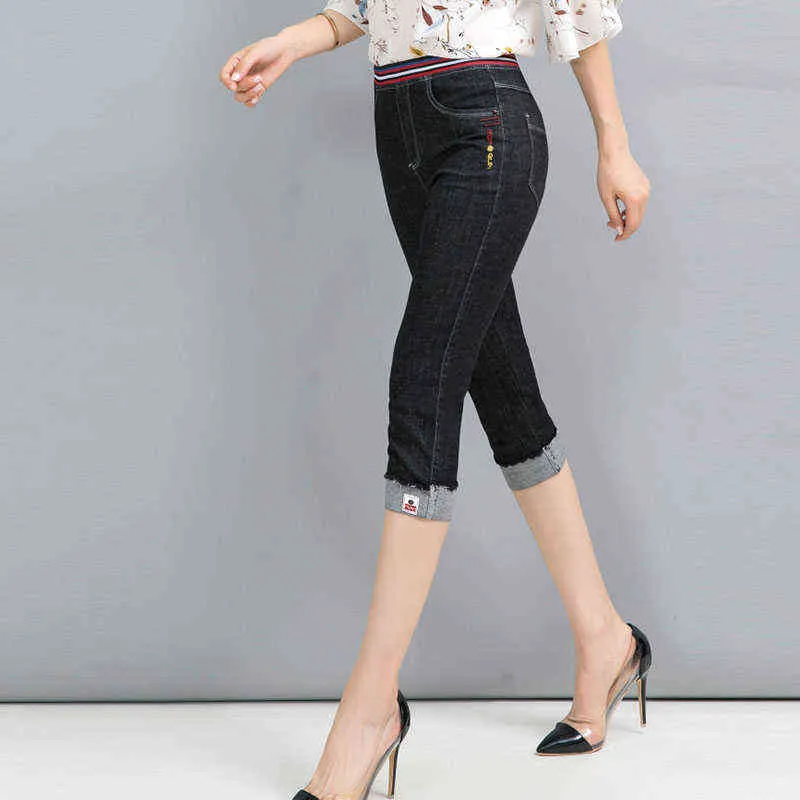 Estate Denim Jeans Donna Streetwear Vita alta Al polpaccio Ricamo Ladies Skinny Pencil Pants Plus Size 3XL 4XL 5XL 211129