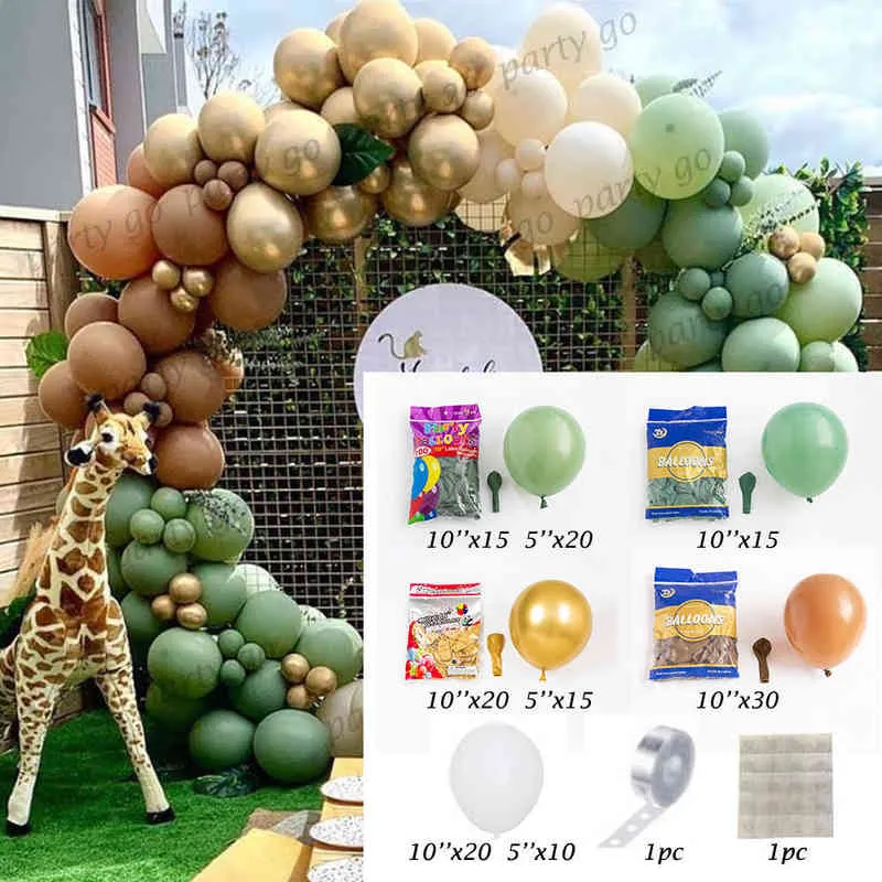 147 stks Retro Bean Groene Avocado Latex Ballonnen Garland Metallic Gold Globos Jungle Theme Baby Shower Kids Birthday Party Decor 211216