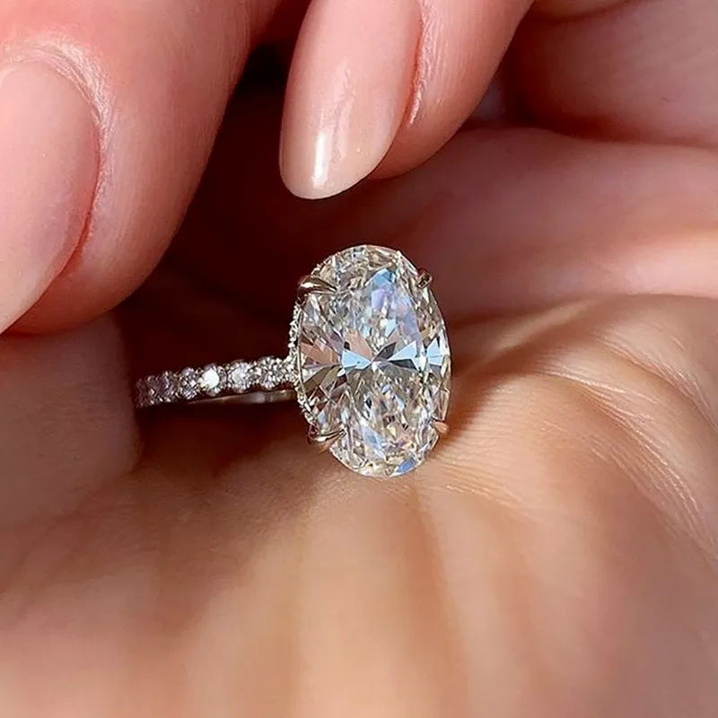 Big Owalny Cut Cyrcon Pierścień mikro utwardzony CZ 925 Pierścień dla kobiet biżuteria srebrne pierścionki