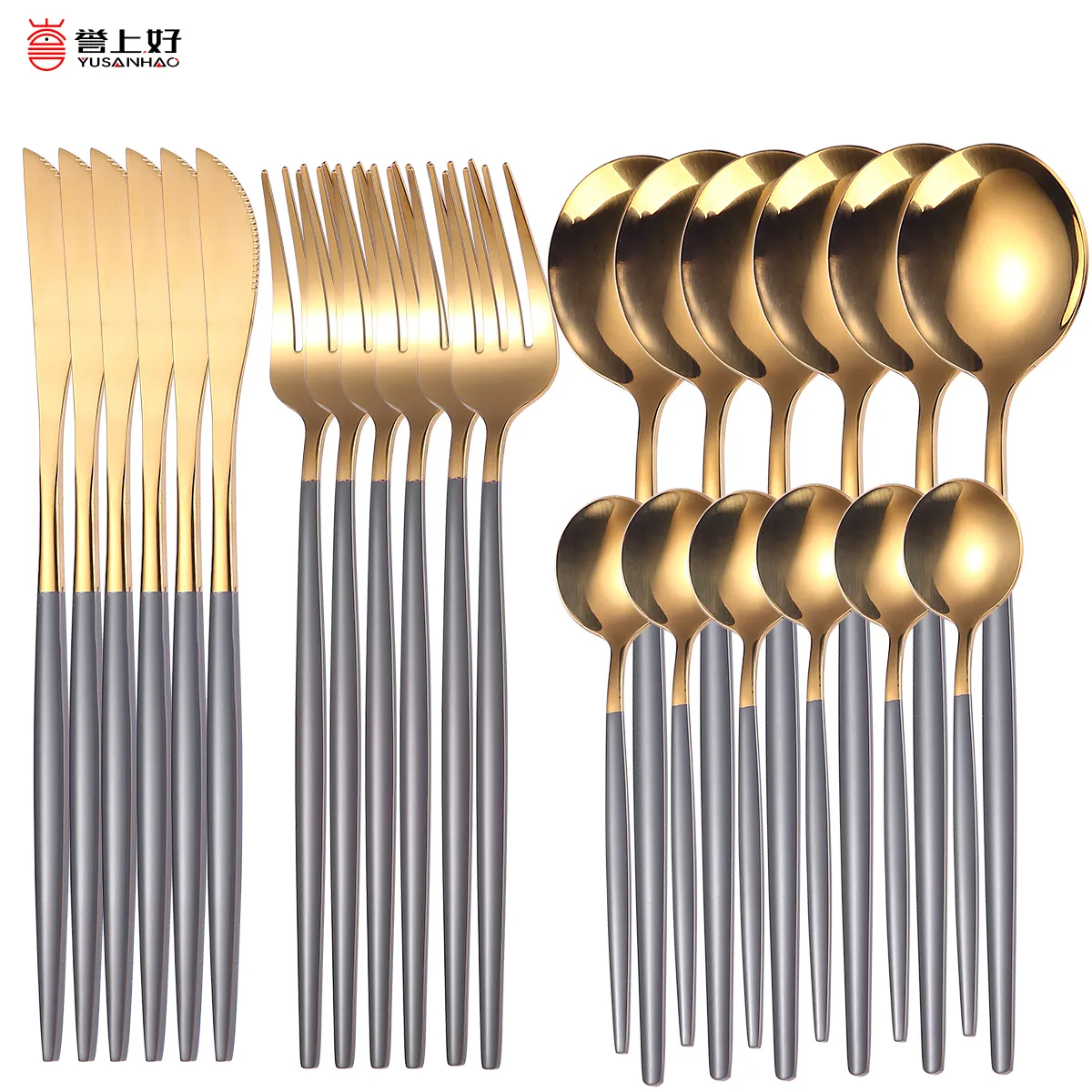 18/10 Gold Dinnerware Stainless Steel Tableware Knife Fork Spoon Flatware Dishwasher Safe Cutlery Set Gift Box 210317