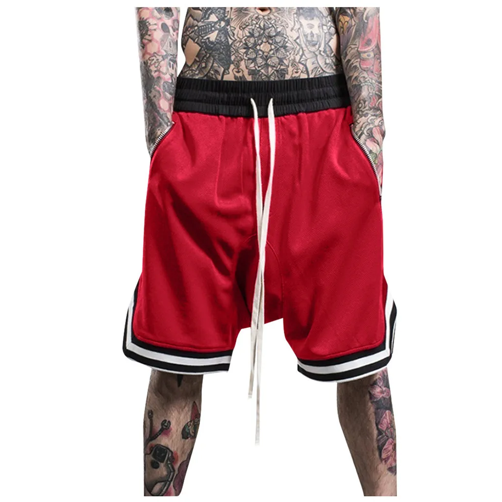 Modig Mäns Basket Shorts Elastiska Rope Stretch Mesh Pocket Casual Plain Sports Solid Färg Sweatpants