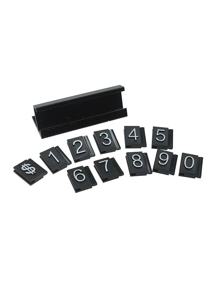 Wit op zwart verstelbaar prijsdisplay tag label 192 kubussen, 16 zwarte basis aluminiumlegering + ABS plastic nummer labels