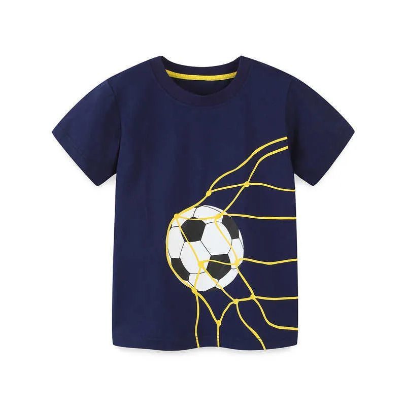 Jumping Meters Boys Football Imprimer T-shirts d'été Vente Tees à manches courtes Enfants Tops Coton Vêtements 210529