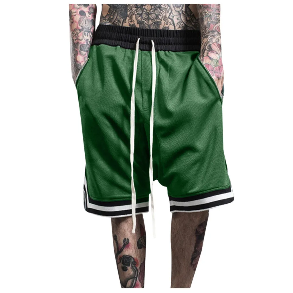 Fashionable Men's Basketball Shorts Elastic Rope Stretch Mesh Pocket Casual Plain Sports Solid Color Sweatpants