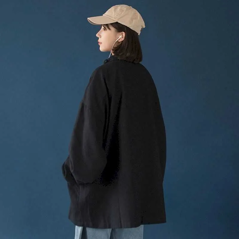 Workwear Jacket Vrouwen Koreaanse versie Losse Retro Hong Kong Smaak Student Herfst Zwart Casual Workwear 210526
